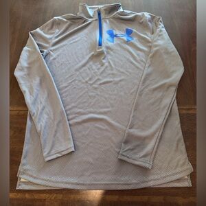 Under Armour Gray Long Sleeve Quarter Zip Tee with Blue Logo